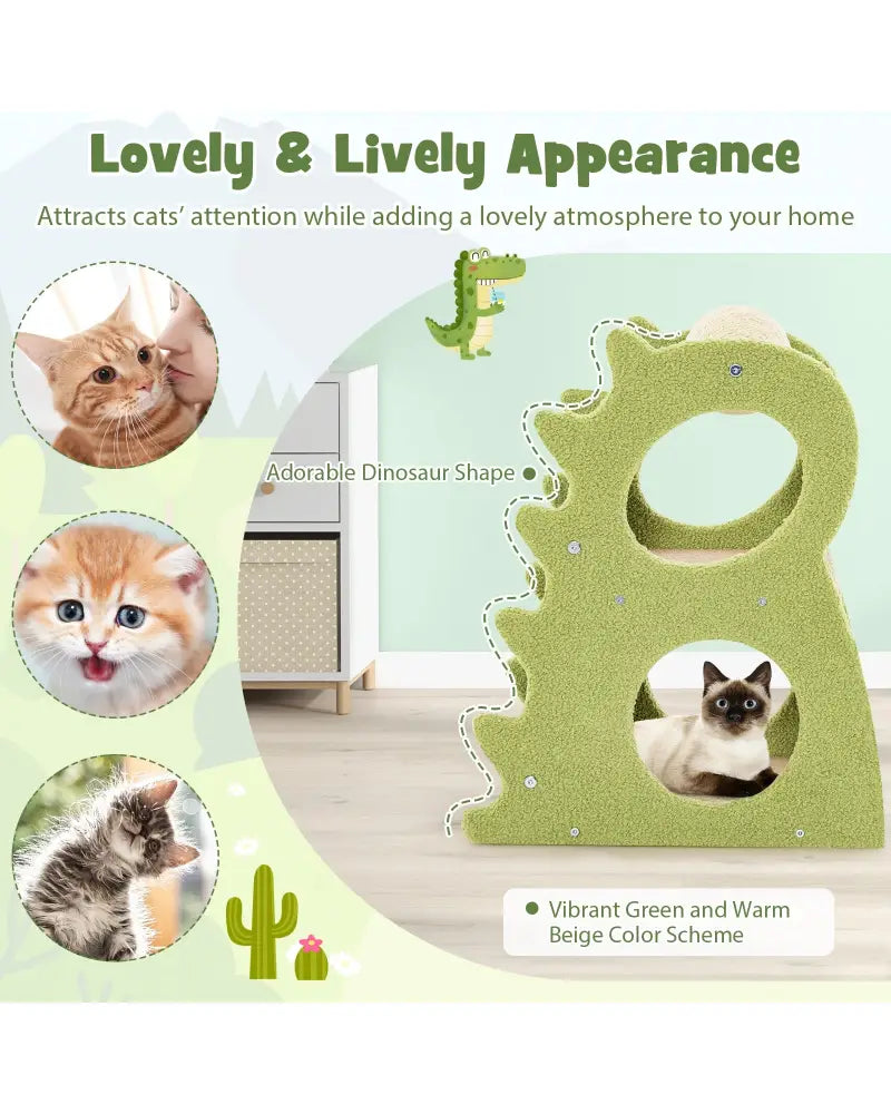 2-Tier Modern Cat Tree for Indoor Cats with Rotatable Sisal Scratching Ball-Green - Green - Cat Trees Condos &
