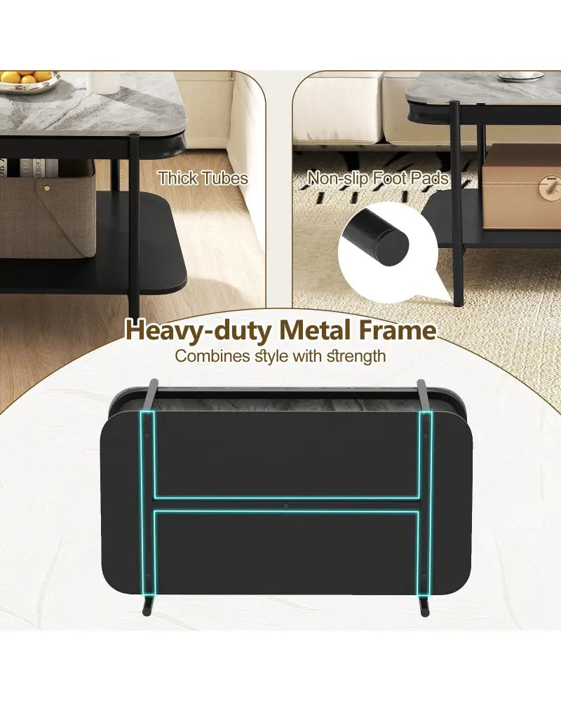 2-Tier Modern Rectangular Coffee Table with Sintered Stone Top-Gray - Gray - Coffee Tables