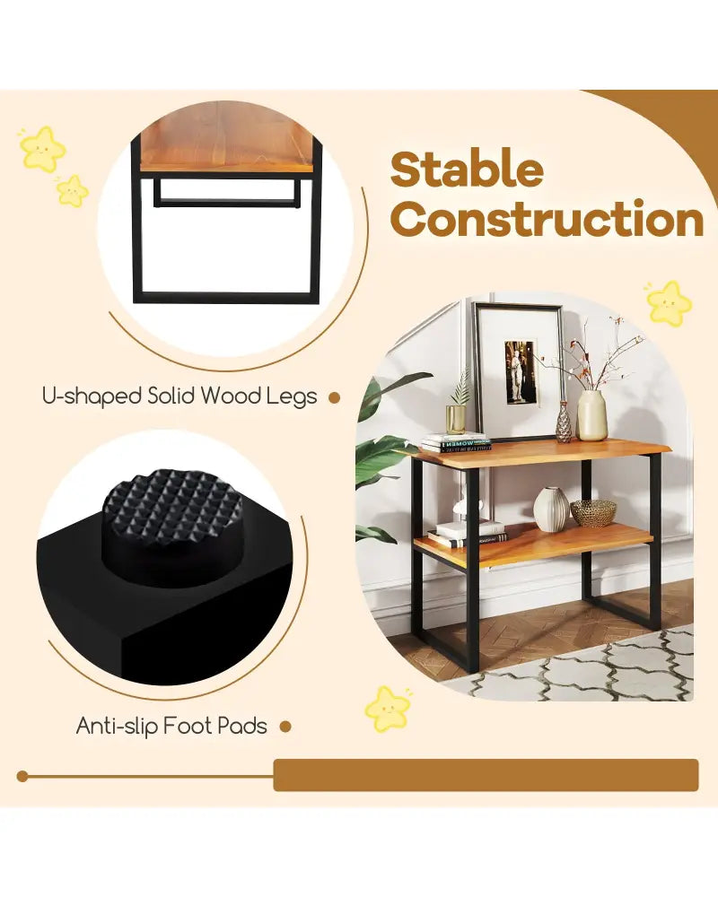 2-Tier Teak Wood End Table Sofa Side for Living Room Hallway Laundry - End & Side Tables