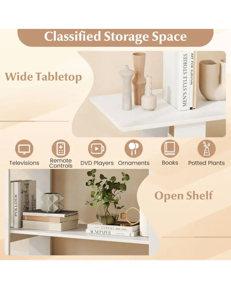 2-Tier TV Stand with Storage for TVs up to 55 Inch Console Table with Open Shelf-White - White - Entertainment Centers