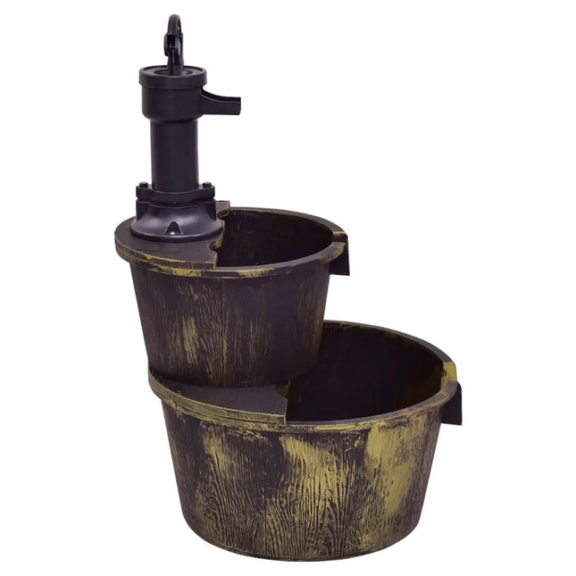 2 Tiers Outdoor Barrel Waterfall Fountain with Pump - Bronze - Outdoor Decor