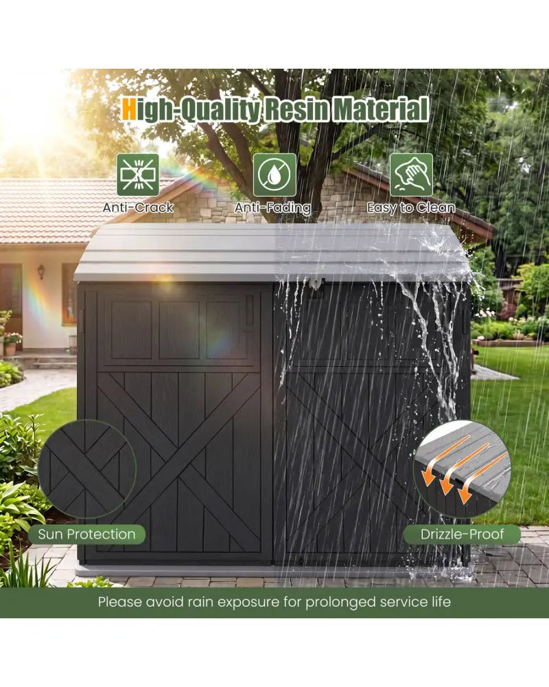 20 Cu.Ft Horizontal Resin Storage Shed with Adjustable Shelf-Black - Black - Sheds & Outdoor Storage