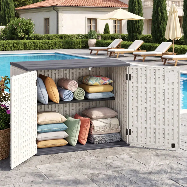 20 Cu.Ft Horizontal Resin Storage Shed with Adjustable Shelf-White - White - Sheds & Outdoor Storage