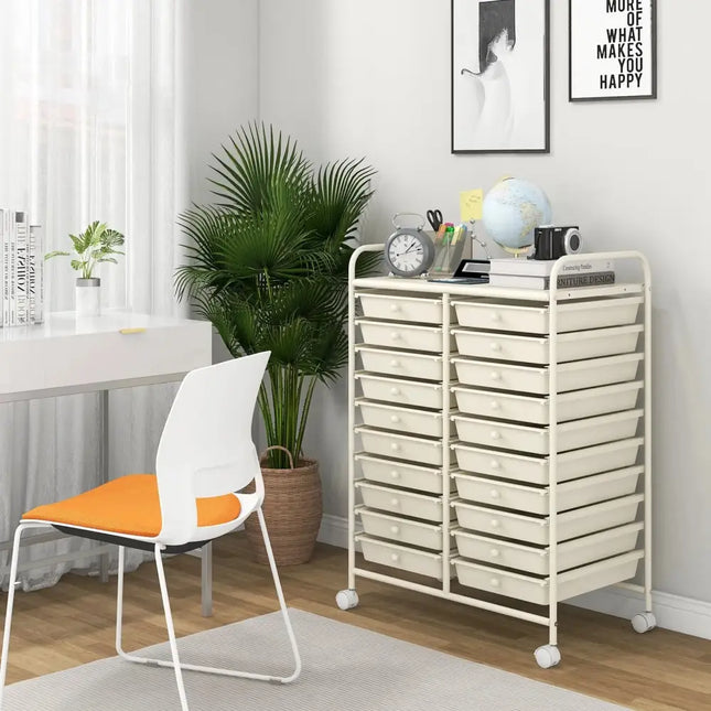 20 Drawers Rolling Storage Cart Studio Organizer-Beige Costway