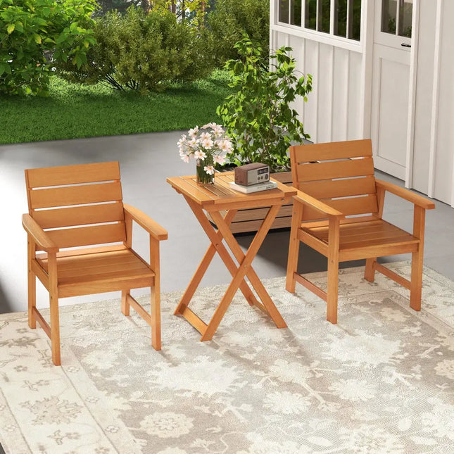 20 Inch Hardwood Patio Folding Table with Slatted Tabletop - Natural - Patio Coffee Tables
