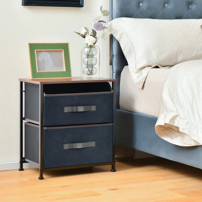 20 Inch Height Industrial Nightstand with 2 Pull-out Fabric Drawers-Rustic Brown Costway