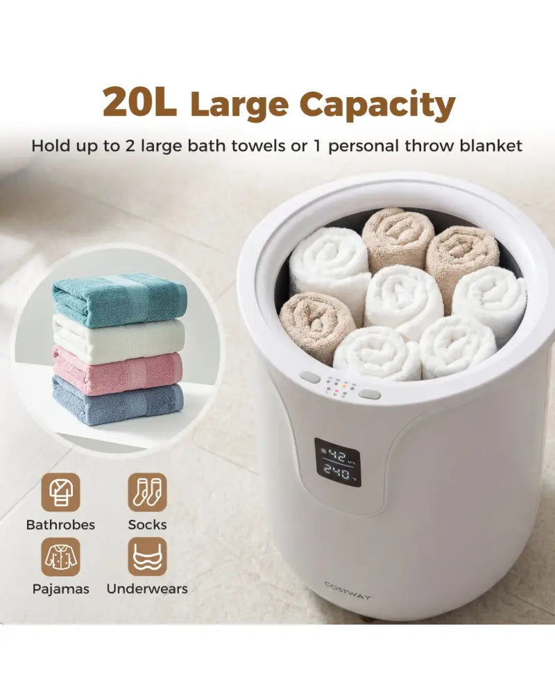 20 L Large Blanket and Towel Warmer with 3 Heat Levels for Bathroom-White - White - Dryers