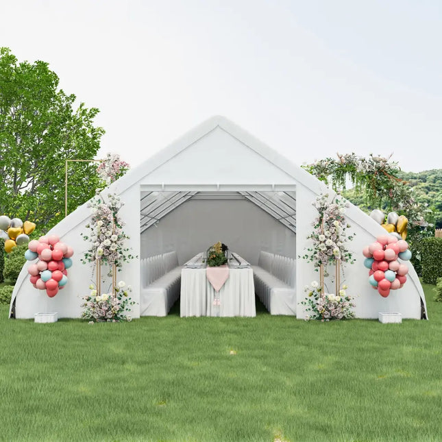 20 x 40 FT Peach Shaped Party Tent Wedding Canopy with Zipper Doors-White - White - Canopies