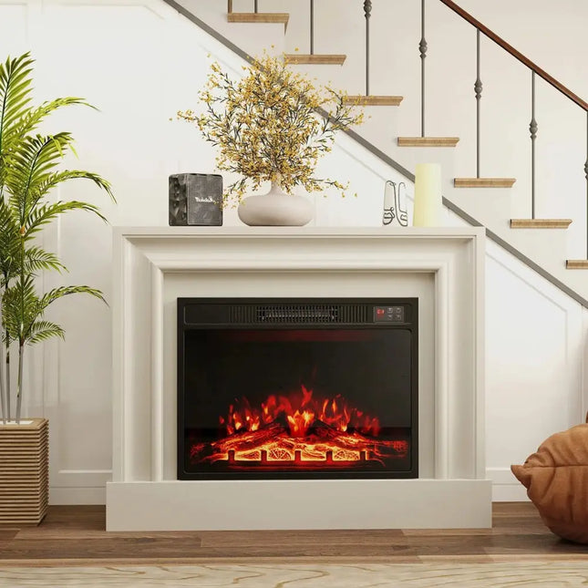 23 Inch Electric Fireplace Insert Fireplace Heater with Adjustable Flame Color Costway