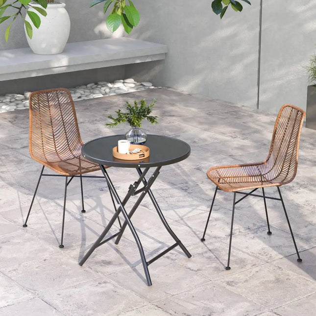 23 Inch Round Bistro Table with Tempered Glass Tabletop - Black - Patio Dining Tables