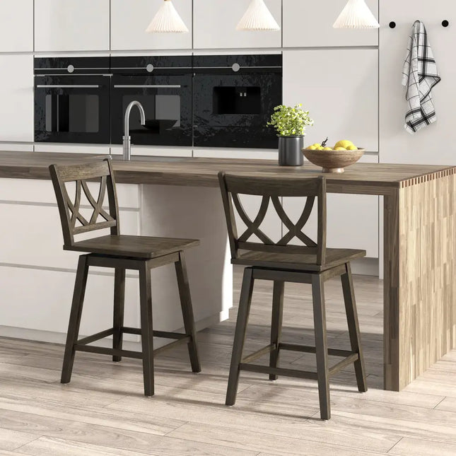 24/29 Inch Bar Stool Set of 2 Wooden Bar Chairs with Rubber Wood Frame-24 inches Costway