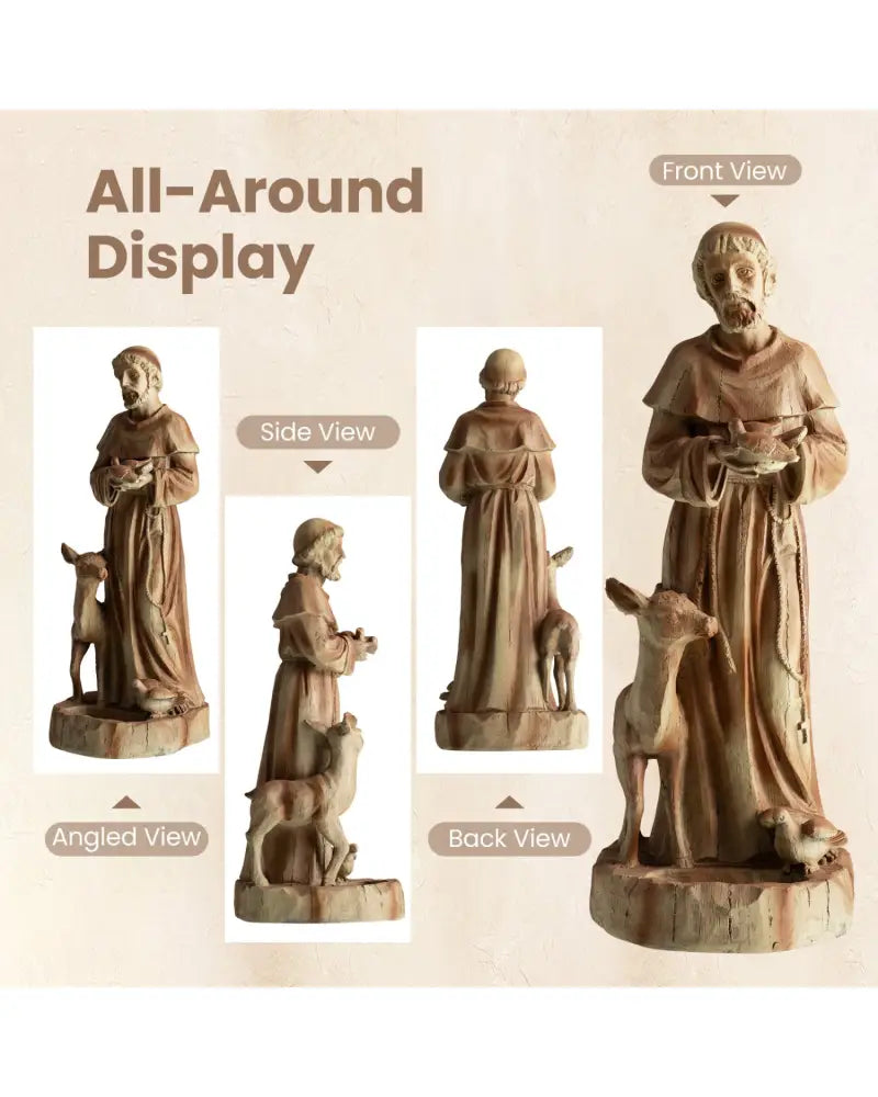24.5 inch St. Francis Statue with Bird Feeder Saint Francis of Assisi with Animals Sculpture-Rustic Brown - Rustic