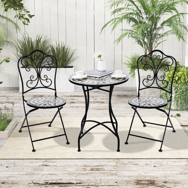 24 Inch Patio Bistro Table with Ceramic Tile Tabletop-Black - Black - Patio Dining Tables