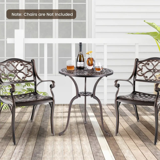 24 Inch Round Cast Aluminum Table Patio Dining Bistro Table with 2 Inch Umbrella Hole-Copper - Copper - Patio Dining