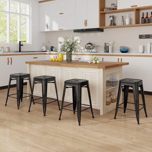 24 Inch Set of 4 Tolix Style Counter Height Barstool Stackable Chair-Black Costway