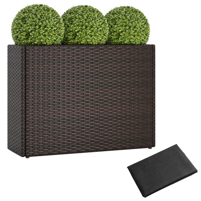 24 Inch Tall Raised Garden Bed All-Weather PE Rattan Wicker Flowerpot with Liner - Raised Garden Beds