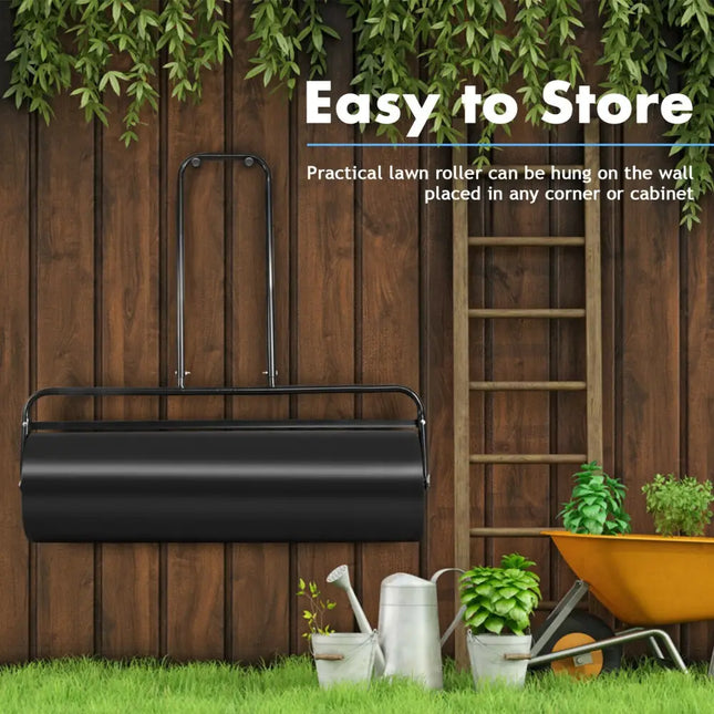 24 x 13 Inch Tow Lawn Roller Water Filled Metal Push Roller-Black - Black - Lawn Care Tools