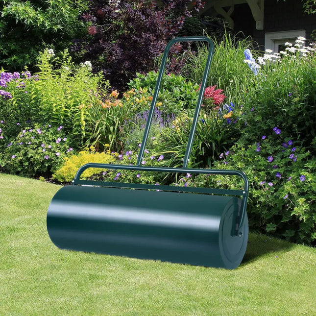 24 x 13 Inch Tow Lawn Roller Water Filled Metal Push Roller-Green - Green - Lawn Care Tools
