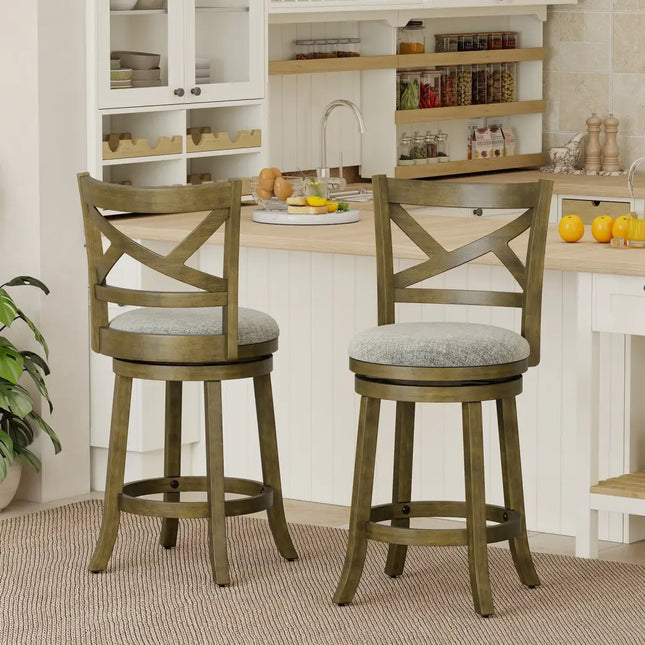 25/30 Inch Swivel Bar Stools Set of 2 with Backrests and Wood Frame-25 inches Costway