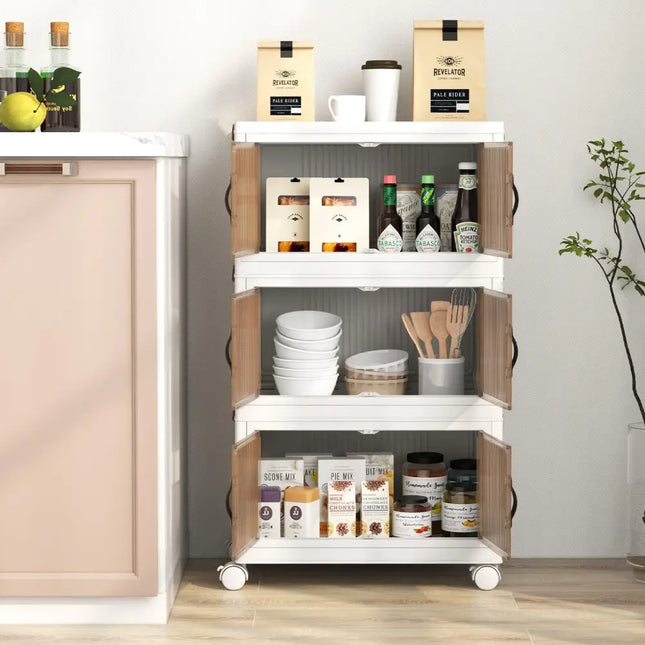 25.5/60 Gal 3-Tier Stackable Storage Boxes Bins with Magnetic Doors and Lockable Casters-S Costway