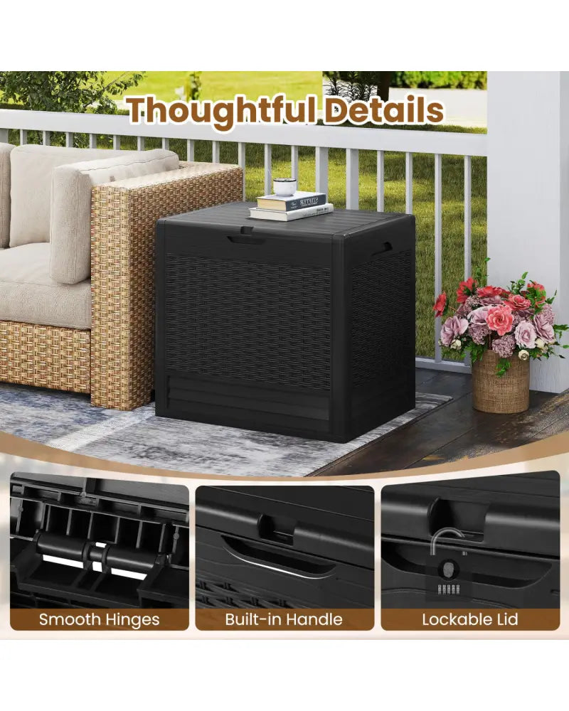 25 Gallon Outdoor Storage Box with Rattan Patterns-Black - Black - Sheds & Outdoor Storage