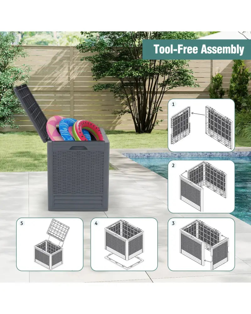 25 Gallon Outdoor Storage Box with Rattan Patterns-Gray - Gray - Sheds & Outdoor Storage