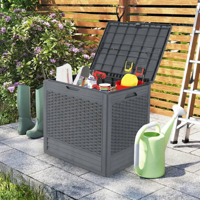 25 Gallon Outdoor Storage Box with Rattan Patterns-Gray - Gray - Sheds & Outdoor Storage