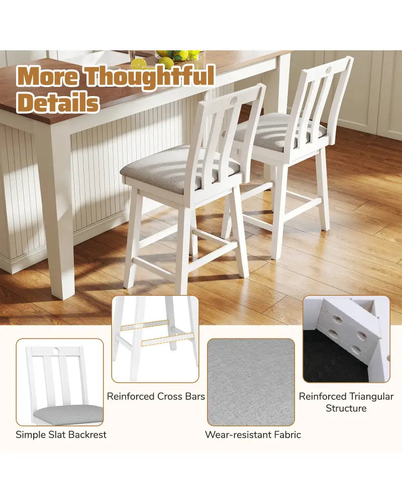 25 Inch Modern Bar Stools Set of 2 with Upholstered and 360° Rotation Seat-White - White - Bar Stools