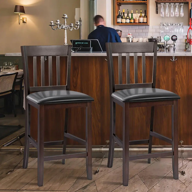 25 Inches Set of 2 Bar Stools with Rubber Wood Legs Costway