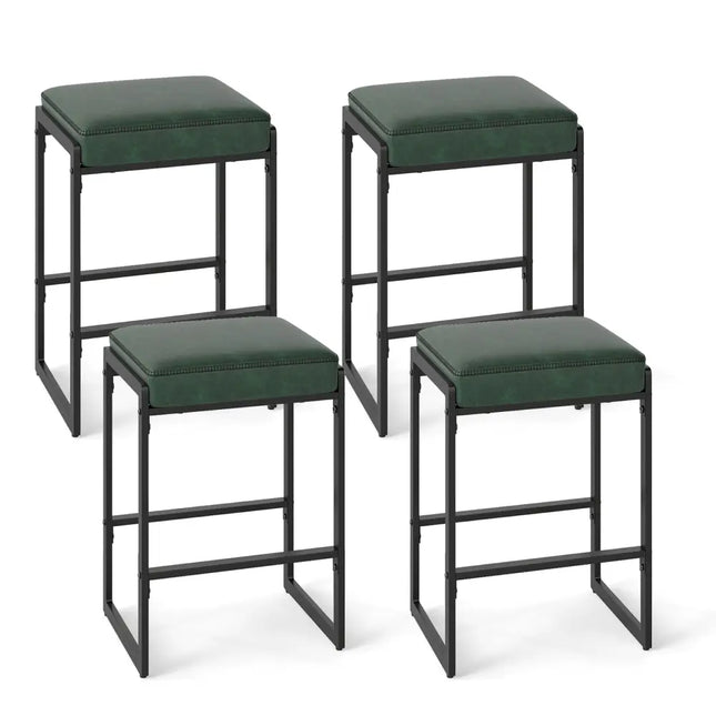 26 inch Bar Stools Set of 4 Counter Height Barstools with Faux Leather Upholstered Seat-Green Costway