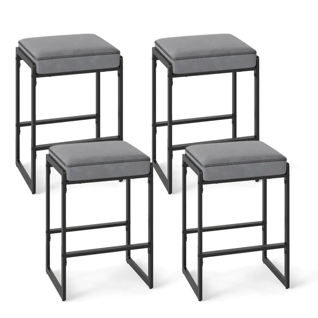 26 inch Bar Stools Set of 4 Counter Height Barstools with Faux Leather Upholstered Seat-Gray Costway