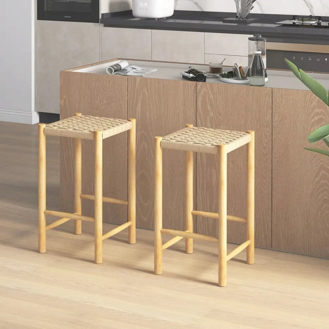 26 Inch Dining Bar Stool Set of 2-Natural Costway
