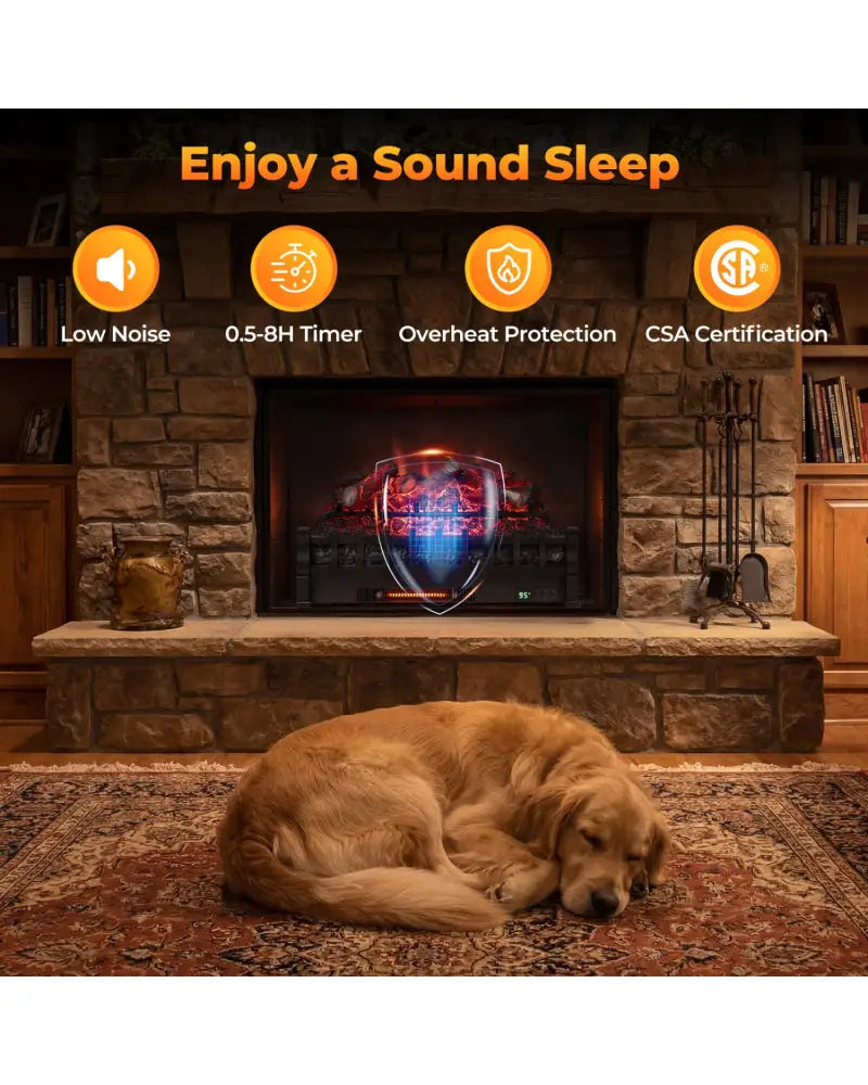 26 Inch WiFi Infrared Quartz Electric Fireplace Insert Logs Heater with Realistic Lemonwood Logs-Black - Black