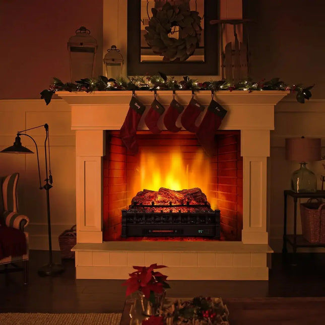 26 Inches Infrared Quartz Electric Fireplace with Realistic Pinewood Ember Bed Costway