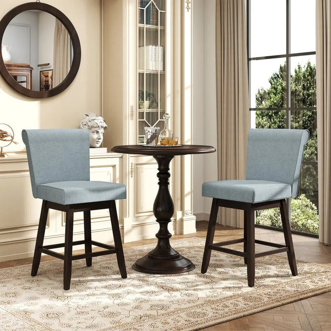 27 Inch Counter Height Bar Chairs with Rubber Wood Legs Set of 2-Gray - Gray - Patio Bar Furniture