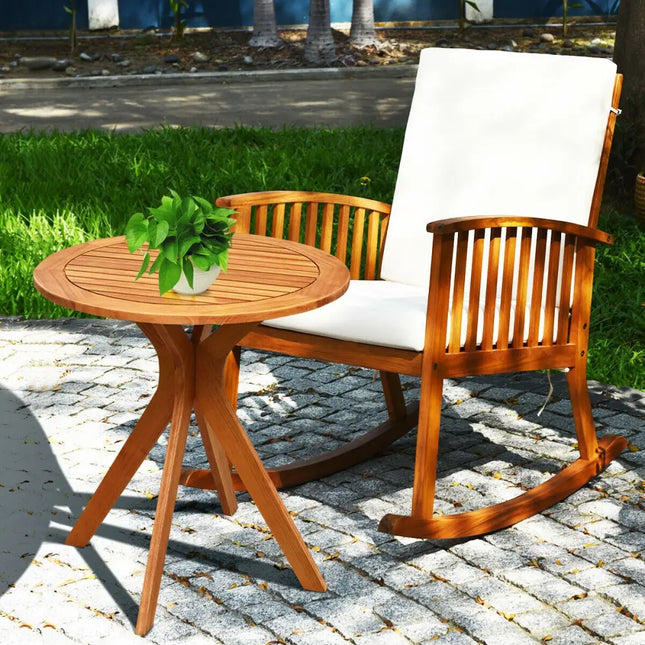 27 Inch Outdoor Round Solid Wood Coffee Side Bistro Table - Brown - Patio Dining Tables