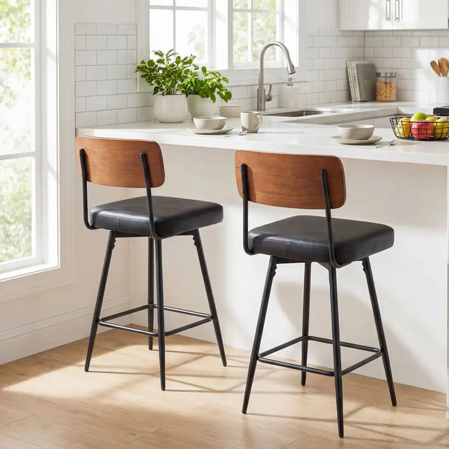 27 Inch Padded Counter Barstools Set of 2 with Metal Legs-Black Costway