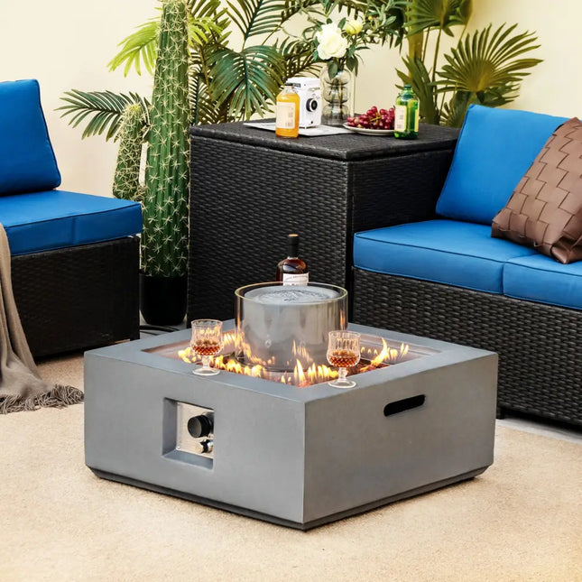 28 Inch 50000 BTU Patio Square Propane Fire Pit with PVC Cover-Gray - Gray - Fire Pit Tables