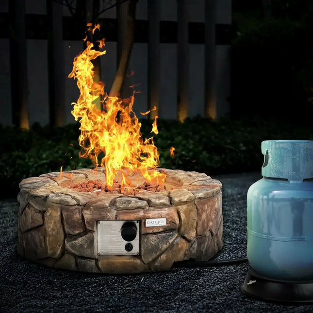 28 Inch Propane Gas Fire Pit Outdoor 40 000 BTU Stone-Brown - Brown - Fire Pit Tables
