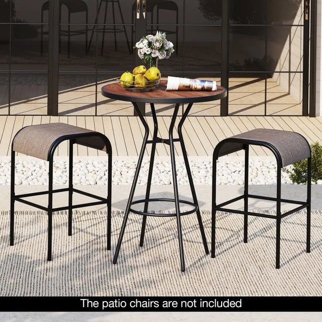 28 Inches Outdoor Bar Table with Wood-Like Tabletop for Backyard Garden - Natural - Patio Coffee Tables