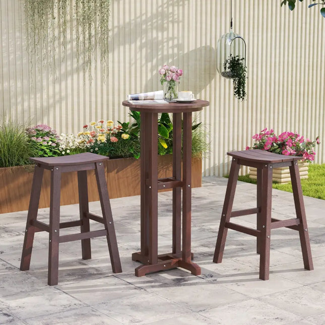 29 Inch HDPE Patio Bar Stool Set of 2 Armless Saddle Stools-Brown Costway
