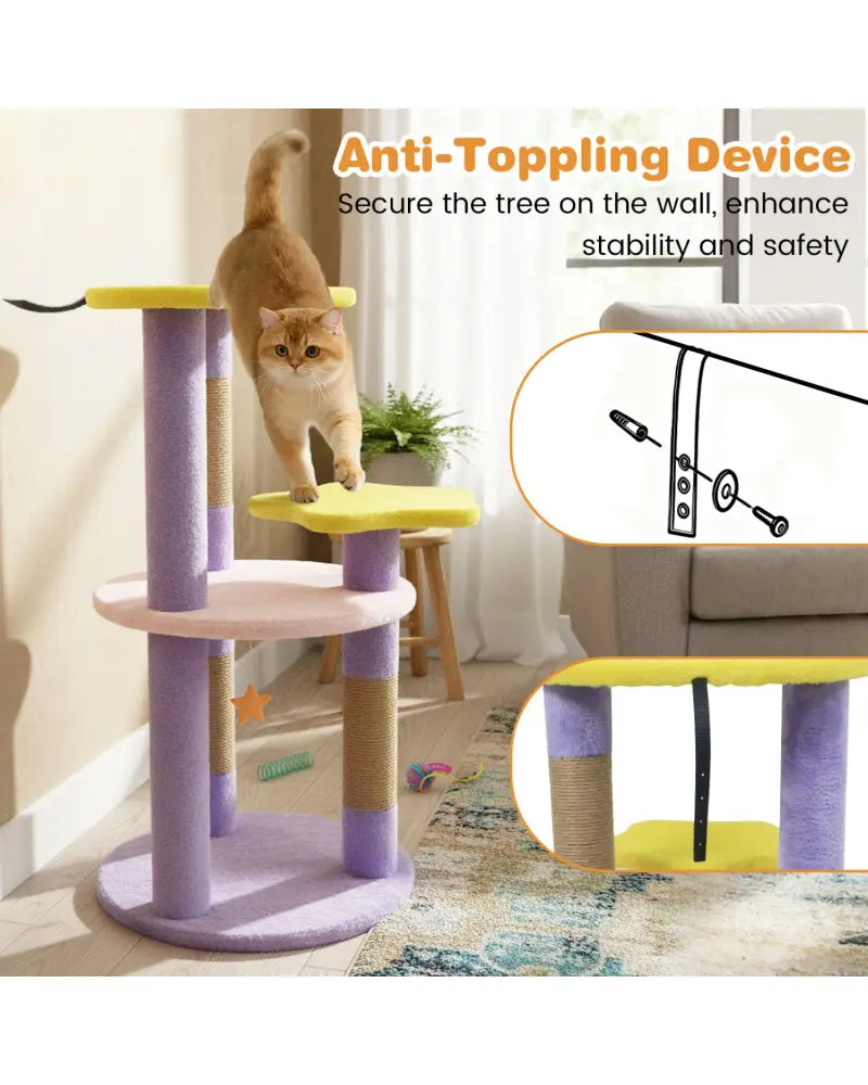29 Inches Cute Modern Cat Tree with Star and Moon Shaped Platforms-Purple - Purple - Cat Trees Condos & Scratchers