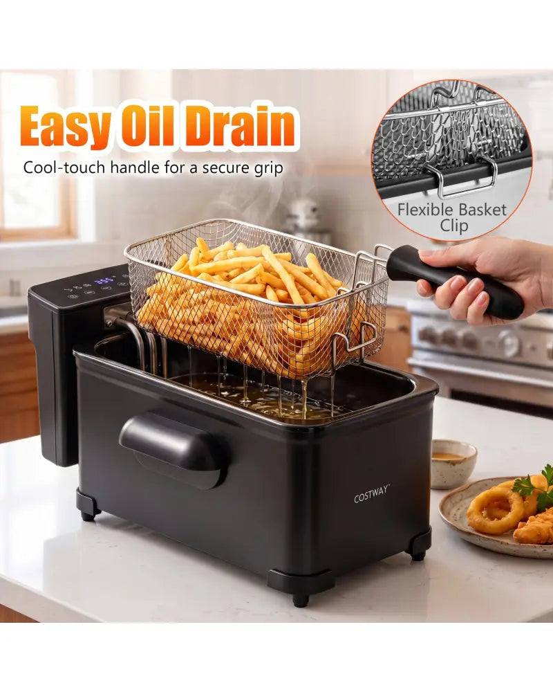 3.2-Qt Electric Deep Fryer with 1700W LED Touch Screen and Enamel Oil Tank-Silver - Silver - Air Fryers