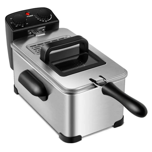 3.2 Quart Electric Stainless Steel Deep Fryer with Timer-Silver Costway