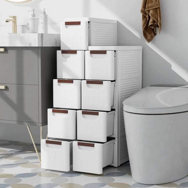 3/4/5/6-Drawer Rolling Organizer Unit Narrow Storage Cabinet with Built-In Wheels for Small Space-4-Drawer Costway