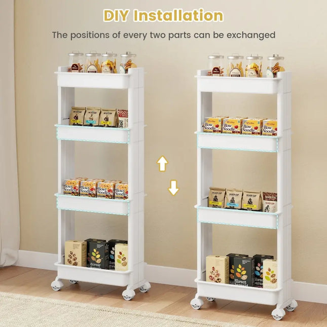 3/4-Tier Rolling Utility Cart with Detachable Trays and Smooth Wheels-4-Tier Costway