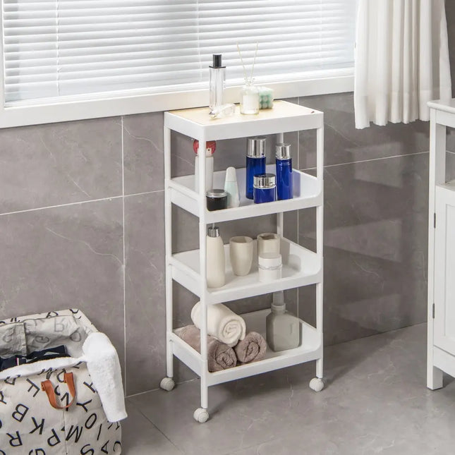 3/4 Tier Utility Rolling Cart with Detachable Tray Top and Locking Wheels-4-Tier Costway