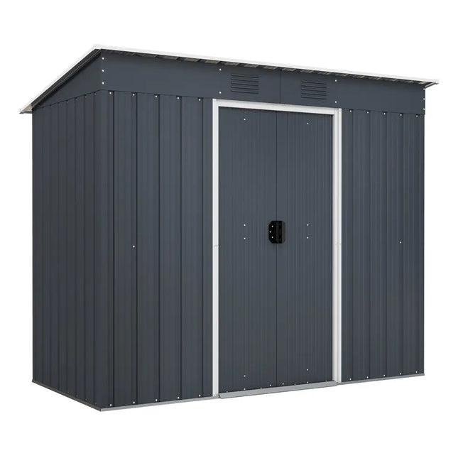 3.6 x 7.1 FT Outside Garden Storage Shed Tool House with Ground Foundation Frame - Dark Gray - Sheds & Outdoor Storage