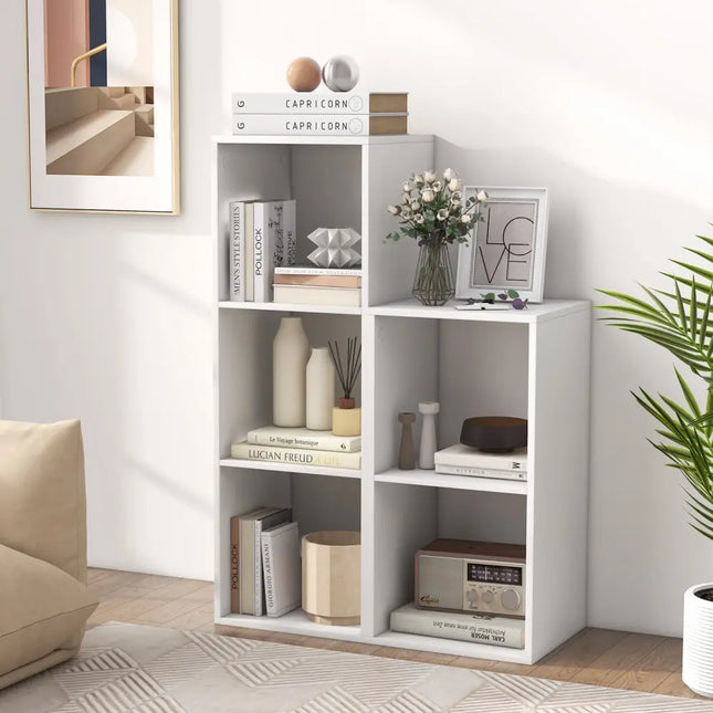 3 Cube Bookshelf with Back Guardrail for Living Room Bedroom-White Costway
