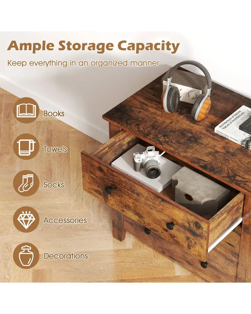3 Drawer Dresser Chest of Drawers Bedside Table-Rustic Brown - Rustic Brown - Dressers & Chests